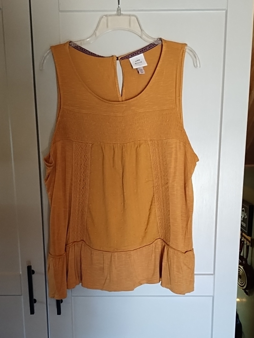 Knox Rose Women's Mustard Sleeveless Tank with Textured Panels